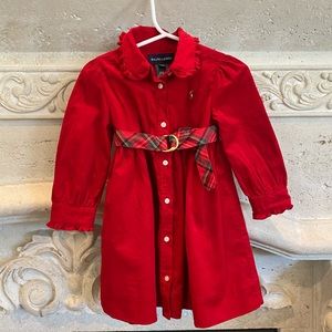Baby Girl Ralph Lauren Holiday Corduroy Red Dress. SZ 18mo